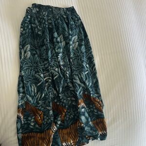 Vintage Women's Teal Botanical Print Maxi Skirt - silky
